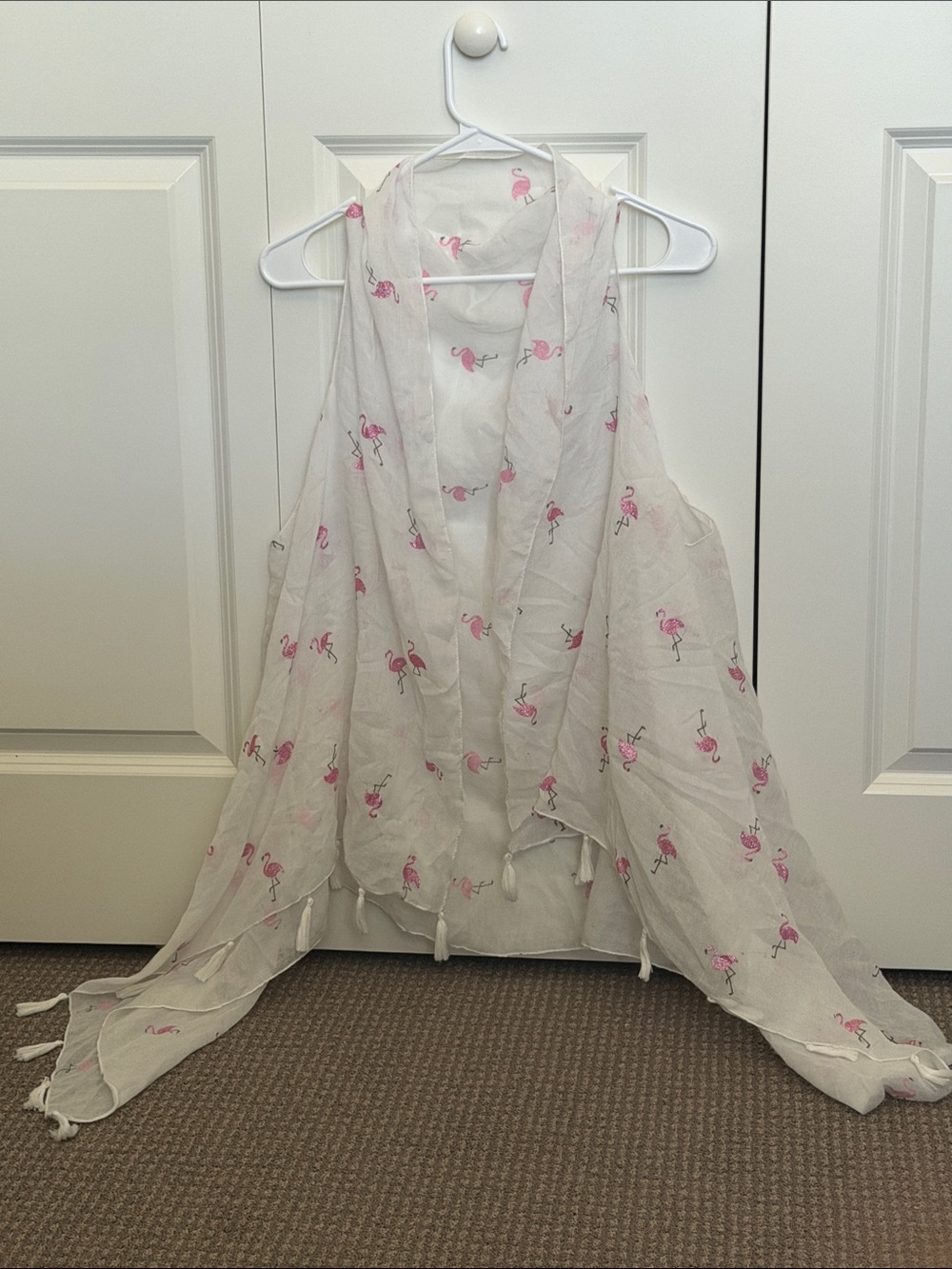 White & Pink Flamingo Sleeveless Beach Kimono